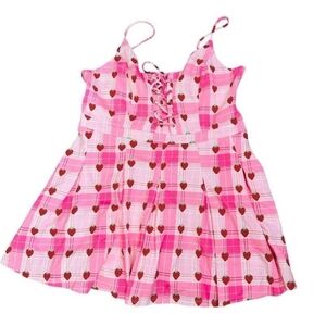 Pink Plaid Dress with Heart Pattern